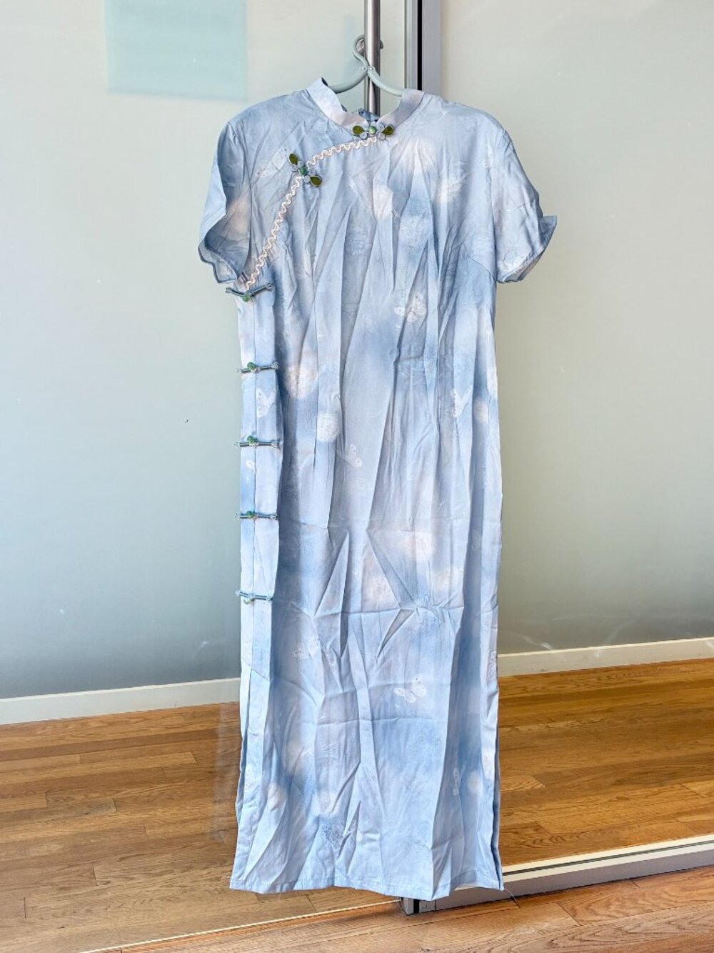 Blue White Flora Butterfly Qipao Long Dress - Chinese Traditional Cheongsam